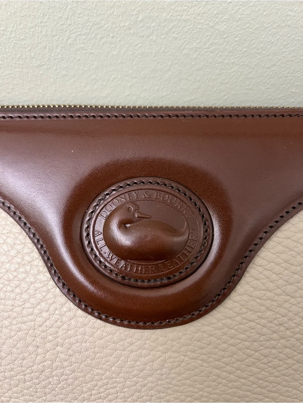 Vintage Dooney & Bourke Cream and Brown Leather Crossbody Bag